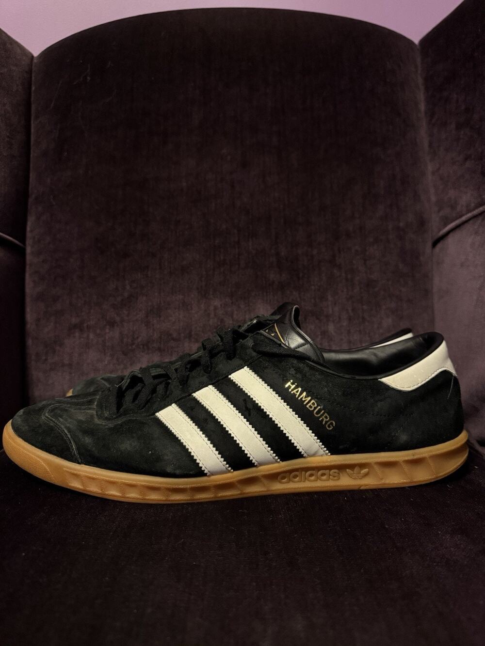 Adidas Hamburg Men's Suede Trainers Size US 13.5 2016 Black/White/Gum Bottom
